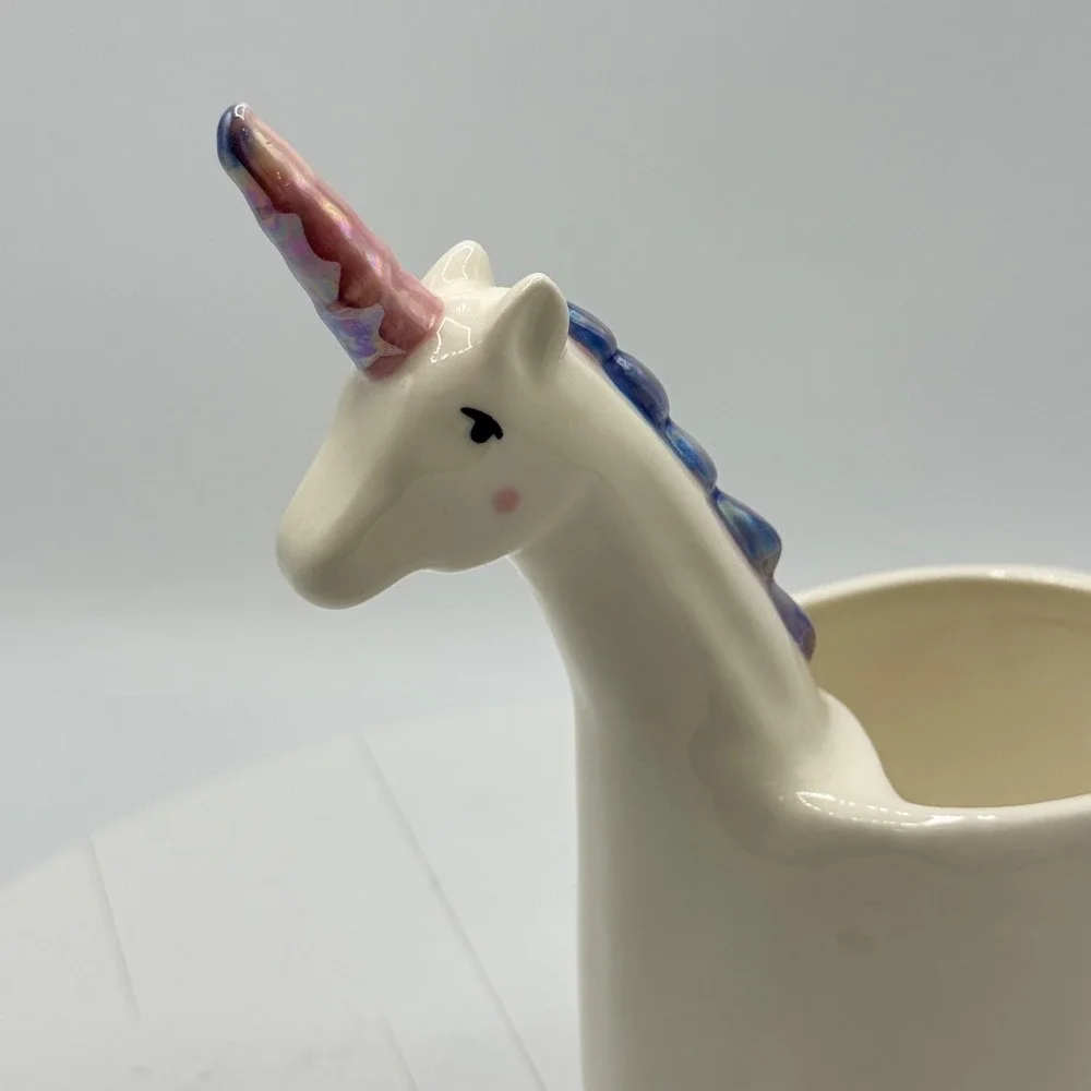 Adorable Unicorn Planter with Pink and Purple Iridescent Horn, Mane and Tail 7